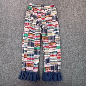 Kellys Kids Pants Girls 8 Madras Patchwork Elastic Waist Ruffle Hem Pull On